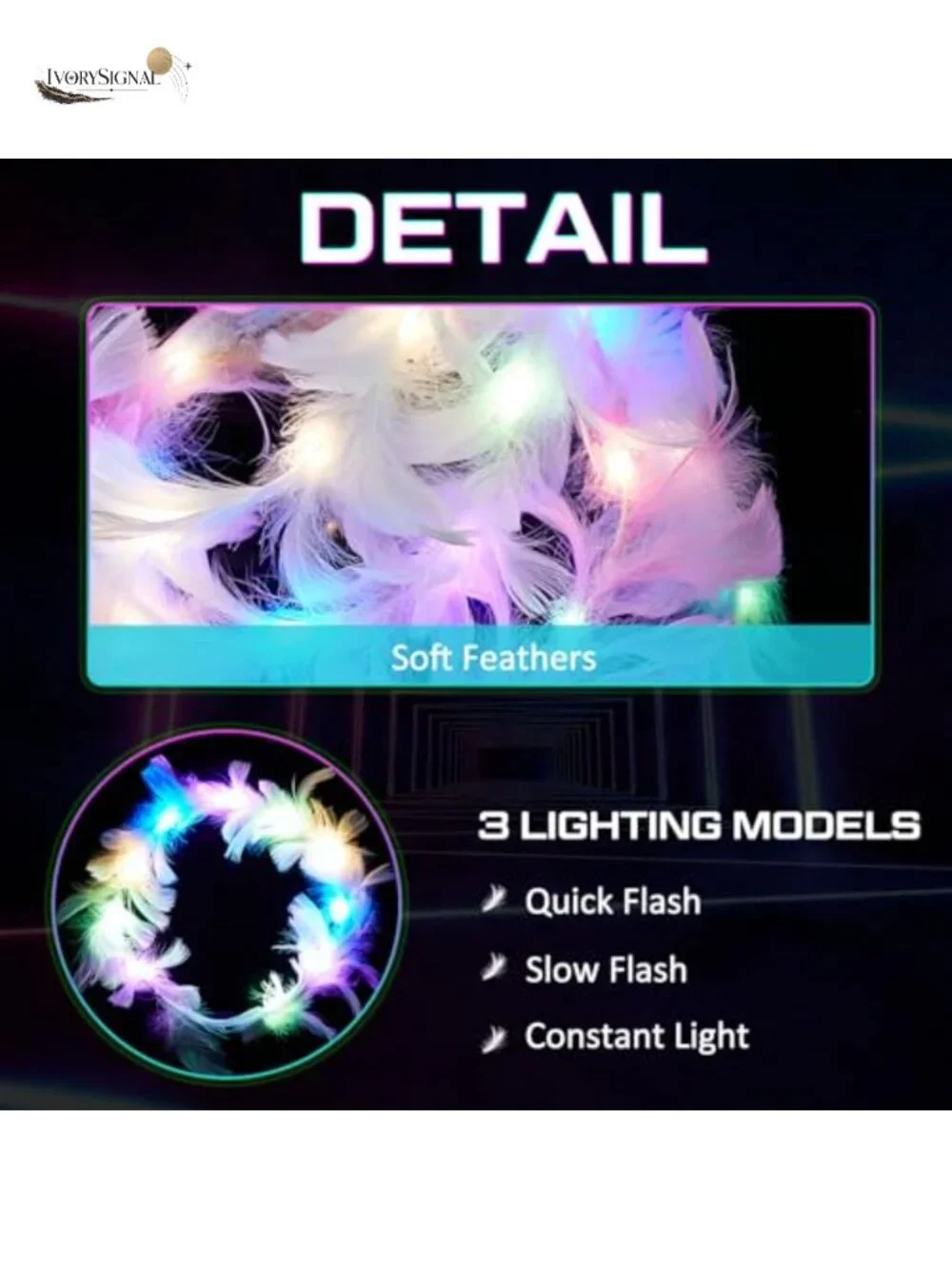 20 LED Feather Crown Headbands Wedding Party Hair Accessories